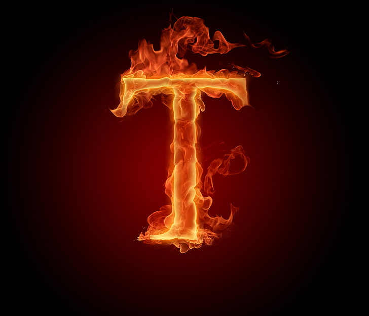 t illustrazione fuoco, fuoco, fiamma, lettera, alfabeto, litera, Sfondo HD