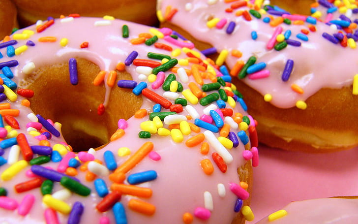Multicolor Food Donuts HD Tło, jedzenie, tło, pączki, wielokolorowe, Tapety HD
