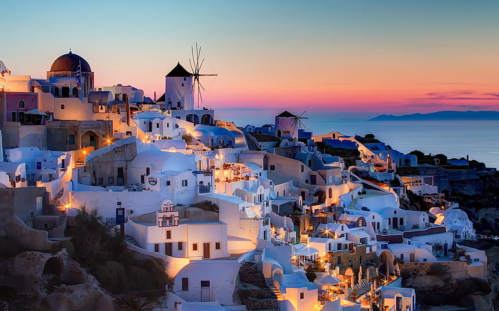 村、ギリシャ、風景の空中写真、 HDデスクトップの壁紙
