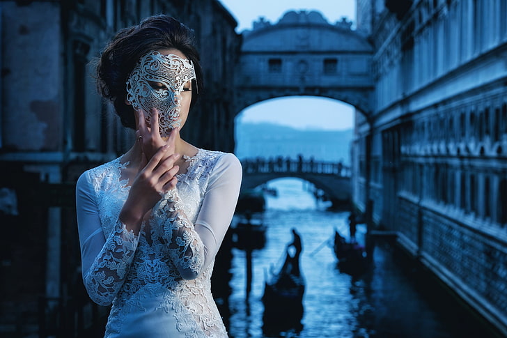 Veneza, máscara, mulheres, modelo, máscaras venezianas, HD papel de parede