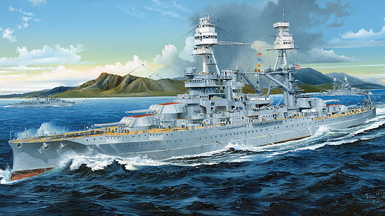nave, arte, marina, arizona, americana, militare, corazzata, uss, seconda guerra mondiale, Sfondo HD HD wallpaper