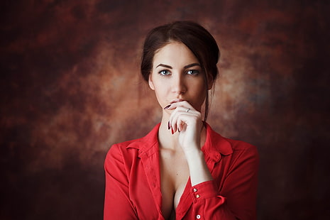 mujer, retrato, cara, fondo simple, uñas pintadas, escote, modelo, 500 px, Fondo de pantalla HD HD wallpaper