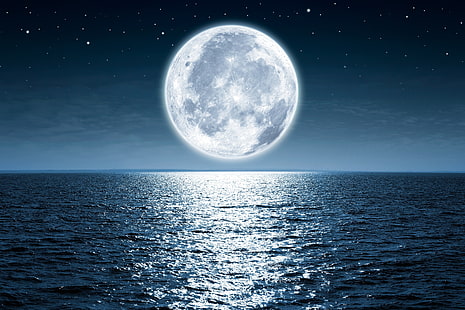Земя, Луна, Хоризонт, Океан, Небе, HD тапет HD wallpaper