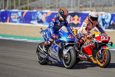 Alex Rins, Marc Márquez, Honda RC213V, Suzuki GSX-RR, Moto GP, Fondo de pantalla HD HD wallpaper