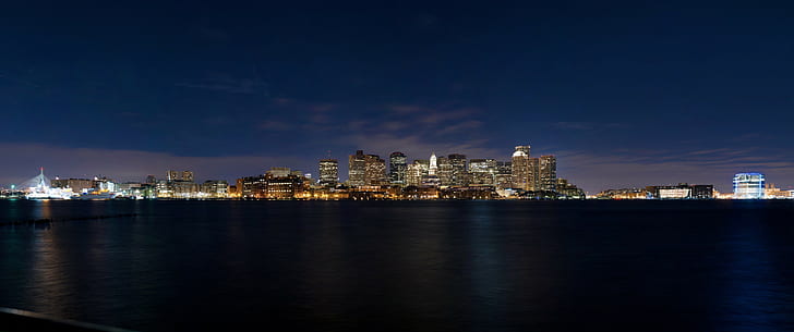 ультраширокий пейзаж горизонта бостона, HD обои