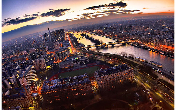aerial view, brazil, building, city, landscape, metropole, paulo, sao, sky, sunset, urban, HD wallpaper