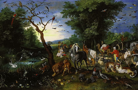 cuadro, mitología, Jan Brueghel el joven, El desalojo de animales en el Arca de Noé, Fondo de pantalla HD HD wallpaper
