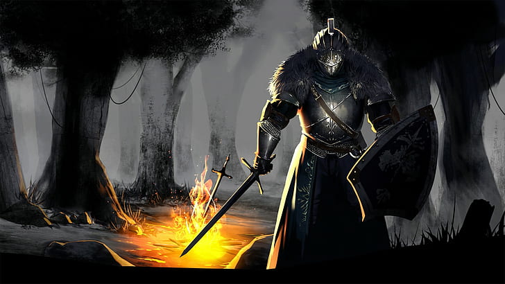sword, Dark Souls II, Dark Souls III, forest, fantasy art, Dark Souls, fire, video games, HD wallpaper