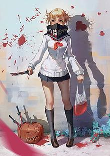 Boku no Hero Academia, gadis anime, Himiko Toga, rambut pirang, Halloween, labu, Wallpaper HD HD wallpaper