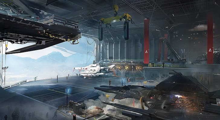 Destiny, Tower Hangar, fondo de pantalla de reparación de nave espacial, Juegos, Destiny, Artwork, videojuego, Shooter, concept art, 2014, Fondo de pantalla HD