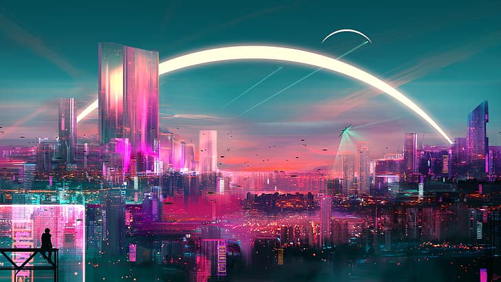 JoeyJazz, cityscape, science fiction, HD wallpaper