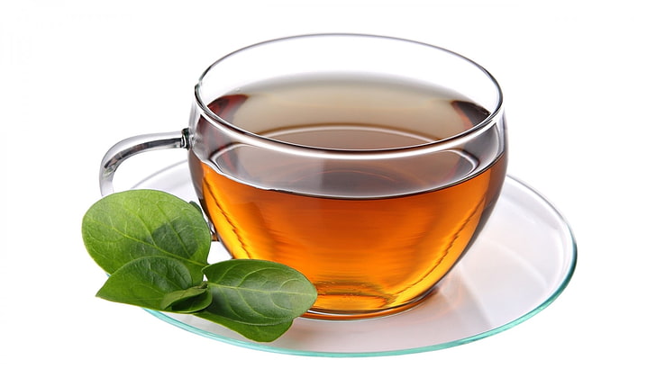 Klarglas Tasse, Tee, Blätter, Teller, Tasse, HD-Hintergrundbild