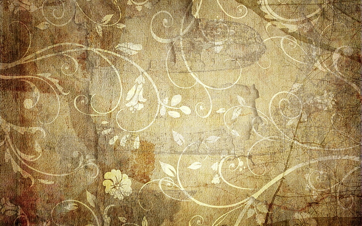 brown floral textile, patterns, paper, background, texture, HD wallpaper