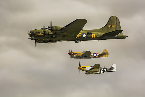 flight, bomber, B-17, P-51 Mustang, Curtiss P-40, HD wallpaper HD wallpaper