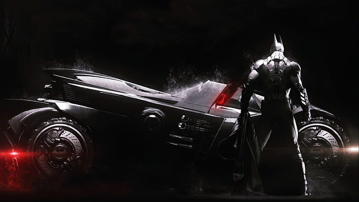 DC Batman illustration, Batman: Arkham Knight, Batman, Batmobile, Gotham City, video games, HD wallpaper