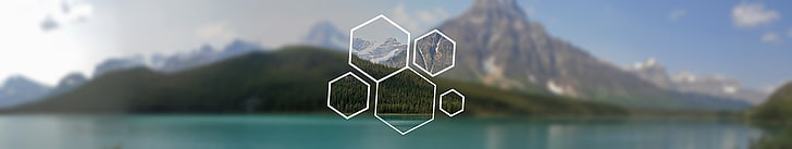 grünes Gebirgsfoto, Landschaft, verwischt, Hexagon, HD-Hintergrundbild