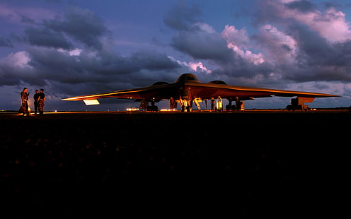 Northrop Grumman B-2 Spirit, avião militar, avião, bombardeiro estratégico, bombardeiro, pôr do sol, HD papel de parede HD wallpaper
