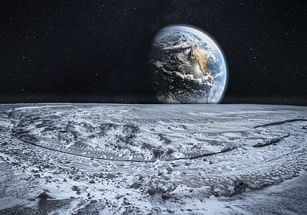pianeta terra carta da parati digitale, superficie, terra, luna, Sfondo HD HD wallpaper
