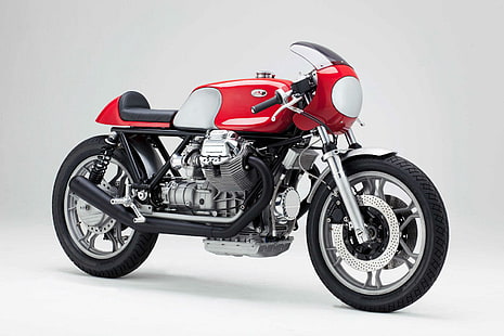 Moto Guzzi Cafe Racer, rot, schwarz und grau Cafe Racer Motorrad, Motorräder, Moto Guzzi, rot, HD-Hintergrundbild HD wallpaper