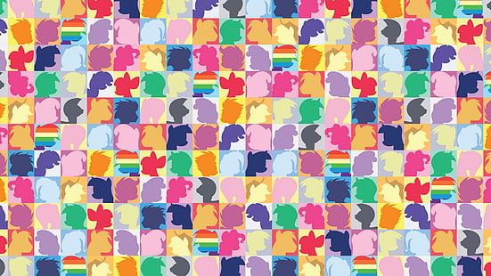 Mon petit poney collage, mon petit poney, amitié, Twilight Sparkle, Pinkie Pie, Rainbow Dash, Fluttershy, Applejack, dessin animé, coloré, arcs-en-ciel, cheval, rose, jaune, marron, gris, orange, vert, violet, chapeau, rareté,Chérie Belle, scootaloo, Fond d'écran HD HD wallpaper