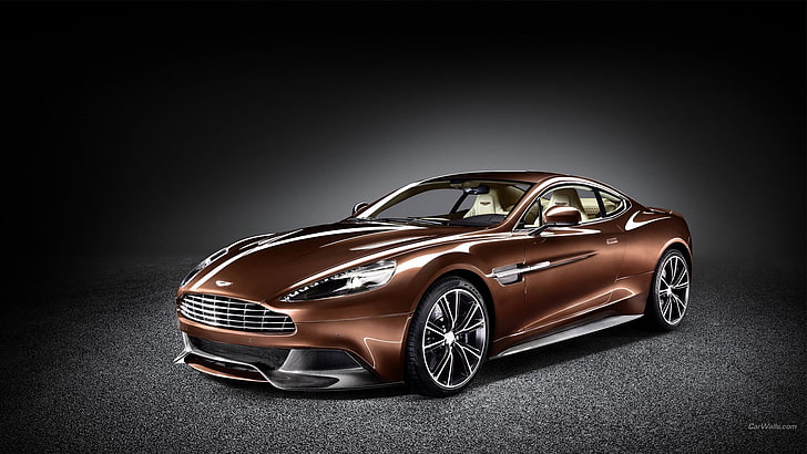 cupé marrón, Aston Martin, Aston Martin Vanquish, coche, vehículo, Fondo de pantalla HD