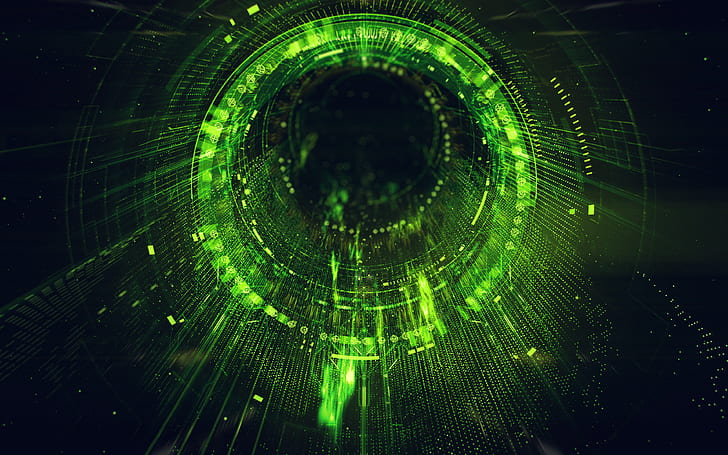 круг, черная дыра, зеленый, цифровой, иллюстрация, искусство, HD обои
