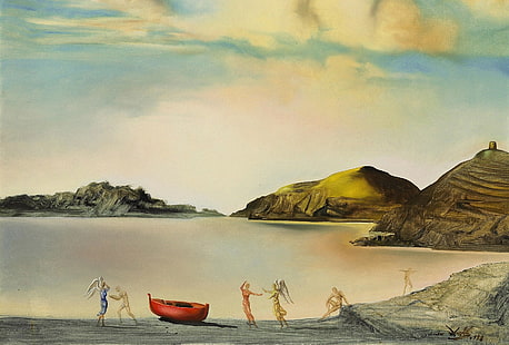 surrealism, picture, Salvador Dali, Port lligat at Sunset, HD wallpaper HD wallpaper