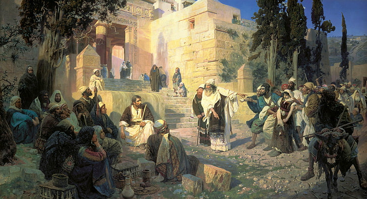 group of people painting, the city, people, picture, the Bible, the prophet, Vasily Polenov, HD wallpaper