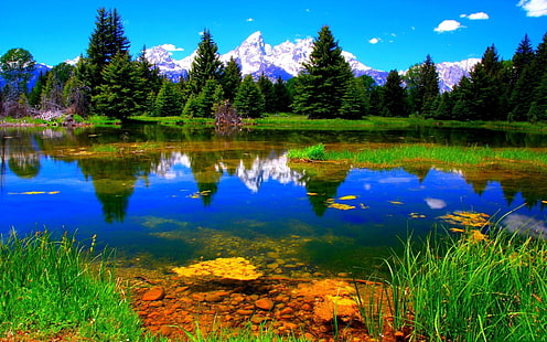 Природа Пейзаж Езеро Зелена растителност Тапети Hd 3840 × 2400, HD тапет HD wallpaper