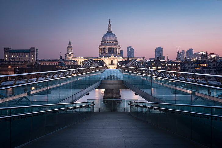 Katedral St Paul, Jembatan Milenium, Bankside, River Thames, London, Inggris, 5K, Wallpaper HD