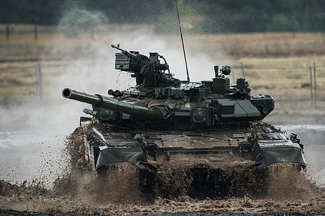 czarny czołg bojowy, brud, czołg, zbroja, T-90, Tapety HD HD wallpaper