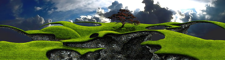 red leaf tree on top of grass illustration, Fantasy, Landscape, Tree, HD wallpaper