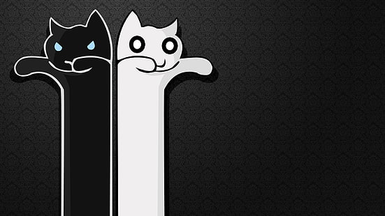 черно-белая кошка карикатура, произведение искусства, черный, белый, кот, длинношерстный, HD обои HD wallpaper