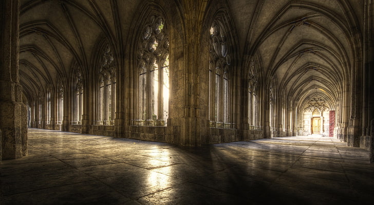 brown hallway, Gothic architecture, architecture, sunlight, old building, HD wallpaper
