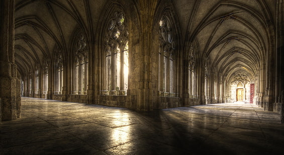 brown hallway, Gothic architecture, architecture, sunlight, old building, HD wallpaper HD wallpaper