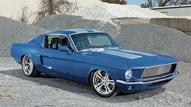 mobil biru, mobil vintage, ford mustang, mobil otot, mobil klasik, ford mustang generasi pertama, coupe, mobil mewah, Wallpaper HD