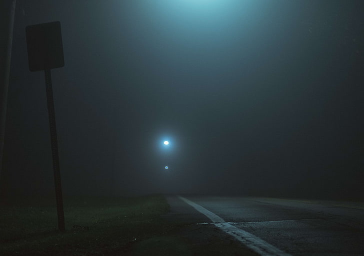 oscurità, nebbia, nebbia, nebbia, strada, luce a tema, Sfondo HD