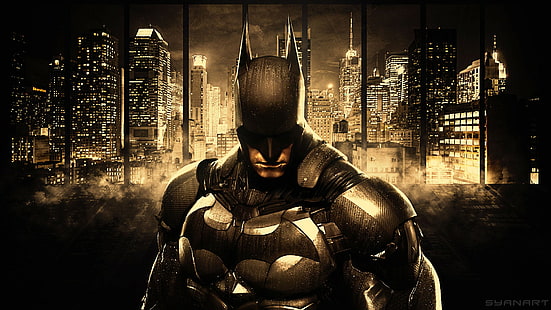 Batman: Arkham Knight, Batman, komiksy, Gotham City, wieżowiec, grafika koncepcyjna, pejzaż miejski, DC Comics, Gotham, Tapety HD HD wallpaper