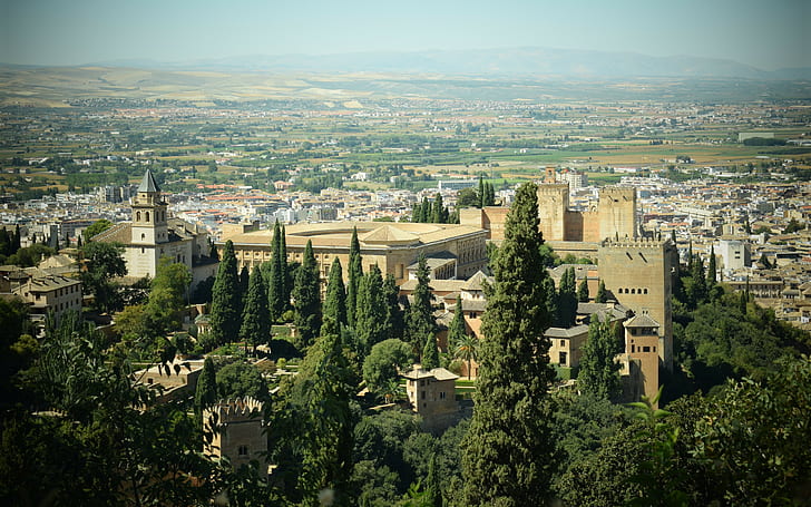alhambra, granada backgrounds, Spain, city, top view, Download 3840x2400 Alhambra, HD wallpaper