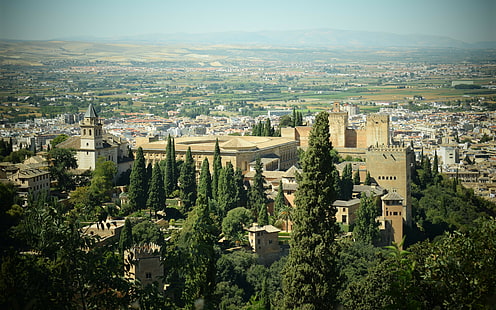 Alhambra, พื้นหลังกรานาดา, สเปน, เมือง, มุมมองด้านบน, ดาวน์โหลด 3840x2400 Alhambra, วอลล์เปเปอร์ HD HD wallpaper