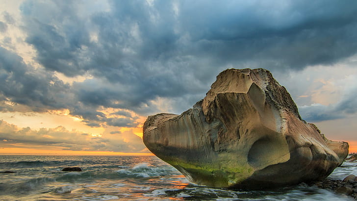landscape photography of rock formation on body of water during golden hour, fangshan, fangshan, IMG, Fangshan, landscape photography, rock formation, body of water, golden hour, 台灣, Taiwan, TW, Sunset, 海岸, Coast, nature, sea, rock - Object, beach, HD wallpaper