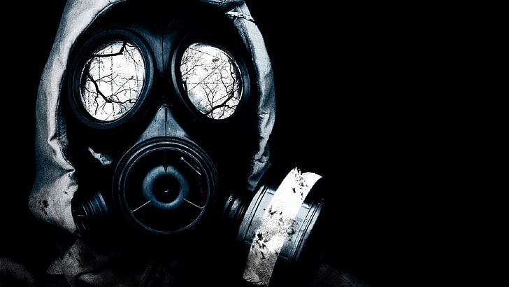 mask, reflection, branch, gas masks, apocalyptic, HD wallpaper