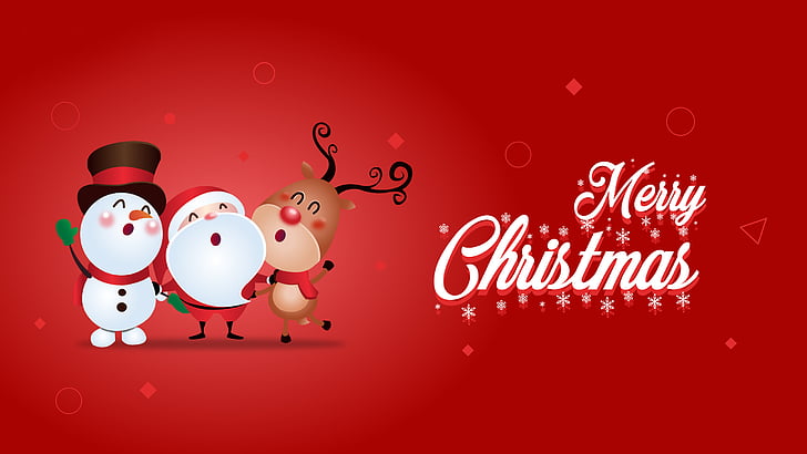 Merry Christmas themed wallpaper, Merry Christmas, Snowman, Santa Claus, HD wallpaper