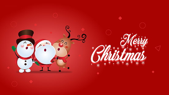 Wallpaper bertema Merry Christmas, Merry Christmas, Snowman, Santa Claus, Wallpaper HD HD wallpaper