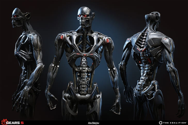 render, Terminator Dark Fate, Terminator, endoskeleton, 3D, machine, futuristic, Alex Bobylev, HD wallpaper