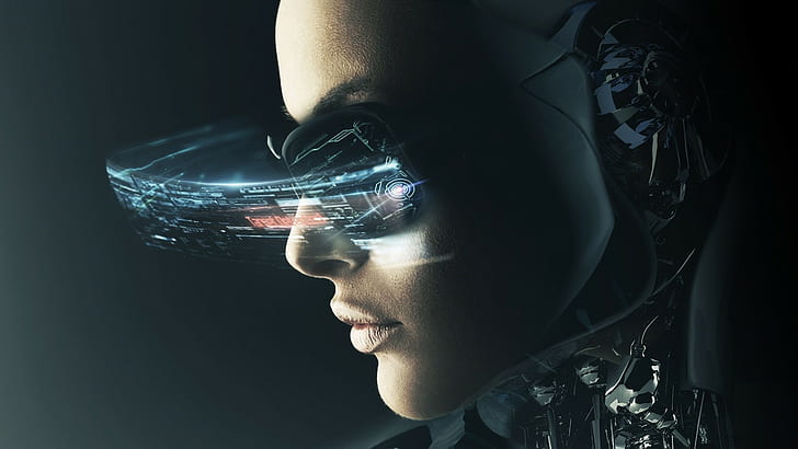 วอลล์เปเปอร์หุ่นยนต์สีเทาศิลปะดิจิตอลดวงตา cyberpunk, วอลล์เปเปอร์ HD