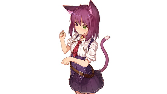 anime girl, moe, animal ears, neko, tail, purple hair, cat girl, Anime, HD wallpaper HD wallpaper