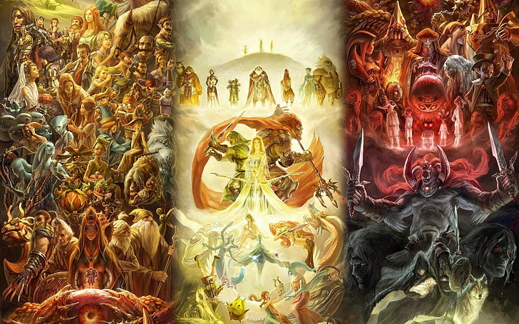 The Legend of Zelda, collage, fantasy art, video games, Link, Princess Zelda, Ganon, Ganondorf, skull kid, Dark Link, Princess Ruto, HD wallpaper