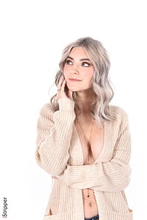 Ева Елфи, пуловер, бяла коса, HD тапет HD wallpaper