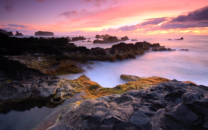 Ilhas dos Açores, nuvens, pôr do sol, água, oceano, natureza, HD papel de parede